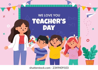 World teacher's day celebration. Happy Teacher's Day. October 5. world teachers day celebration. vector illustration. Poster, Banner, Flyer, Greeting Card. World Teachers' Day concept. cartoon.