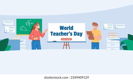 World teacher's day celebration. Happy Teacher's Day. October 5. world teachers day celebration. vector illustration. Poster, Banner, Flyer, Greeting Card. World Teachers' Day concept. cartoon.