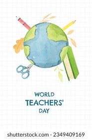 World teacher's day celebration. Happy Teacher's Day. October 5. world teachers day celebration. vector illustration. Poster, Banner, Flyer, Greeting Card. World Teachers' Day concept. cartoon.