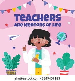 World teacher's day celebration. Happy Teacher's Day. October 5. world teachers day celebration. vector illustration. Poster, Banner, Flyer, Greeting Card. World Teachers' Day concept. cartoon.