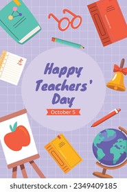 World teacher's day celebration. Happy Teacher's Day. October 5. world teachers day celebration. vector illustration. Poster, Banner, Flyer, Greeting Card. World Teachers' Day concept. cartoon.