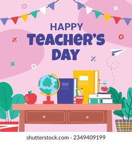 World teacher's day celebration. Happy Teacher's Day. October 5. world teachers day celebration. vector illustration. Poster, Banner, Flyer, Greeting Card. World Teachers' Day concept. cartoon.