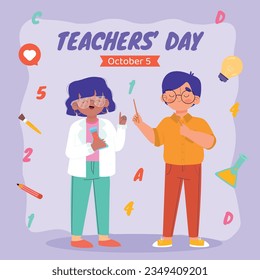 World teacher's day celebration. Happy Teacher's Day. October 5. world teachers day celebration. vector illustration. Poster, Banner, Flyer, Greeting Card. World Teachers' Day concept. cartoon.