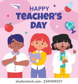 World teacher's day celebration. Happy Teacher's Day. October 5. world teachers day celebration. vector illustration. Poster, Banner, Flyer, Greeting Card. World Teachers' Day concept. cartoon.