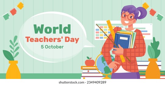 World teacher's day celebration. Happy Teacher's Day. October 5. world teachers day celebration. vector illustration. Poster, Banner, Flyer, Greeting Card. World Teachers' Day concept. cartoon.