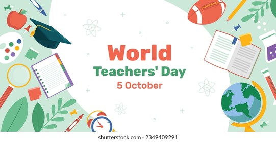 World teacher's day celebration. Happy Teacher's Day. October 5. world teachers day celebration. vector illustration. Poster, Banner, Flyer, Greeting Card. World Teachers' Day concept. cartoon.