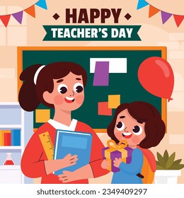 World teacher's day celebration. Happy Teacher's Day. October 5. world teachers day celebration. vector illustration. Poster, Banner, Flyer, Greeting Card. World Teachers' Day concept. cartoon.