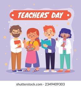 World teacher's day celebration. Happy Teacher's Day. October 5. world teachers day celebration. vector illustration. Poster, Banner, Flyer, Greeting Card. World Teachers' Day concept. cartoon.