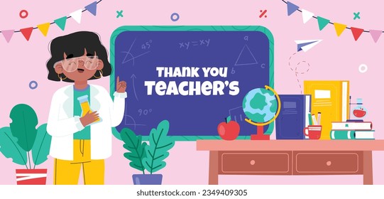 World teacher's day celebration. Happy Teacher's Day. October 5. world teachers day celebration. vector illustration. Poster, Banner, Flyer, Greeting Card. World Teachers' Day concept. cartoon.