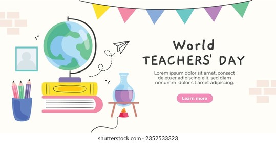 World teacher's day celebration. Happy Teacher's Day background. October 5. world teachers day celebration. vector illustration. Poster, Banner, Flyer, Greeting Card, Template. World Teachers' Day.