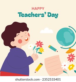 World teacher's day celebration. Happy Teacher's Day background. October 5. world teachers day celebration. vector illustration. Poster, Banner, Flyer, Greeting Card, Template. World Teachers' Day.