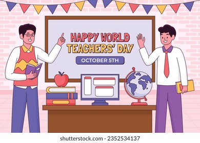 World teacher's day celebration. Happy Teacher's Day background. October 5. world teachers day celebration. vector illustration. Poster, Banner, Flyer, Greeting Card, Template. World Teachers' Day.