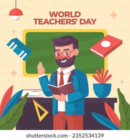 World teacher's day celebration. Happy Teacher's Day background. October 5. world teachers day celebration. vector illustration. Poster, Banner, Flyer, Greeting Card, Template. World Teachers' Day.