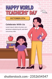 World teacher's day celebration. Happy Teacher's Day background. October 5. world teachers day celebration. vector illustration. Poster, Banner, Flyer, Greeting Card, Template. World Teachers' Day.