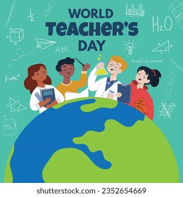 World teacher's day celebration. Happy Teacher's Day background. October 5. world teachers day celebration. vector illustration. Poster, Banner, Flyer, Greeting Card, Template. World Teachers' Day.