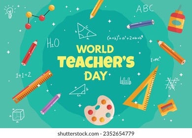 Celebración del Día Mundial del Profesor. Feliz Día del Profesor. 5 de octubre. celebración del día mundial de los profesores. ilustración vectorial. Afiche, Cartel, Volante, Tarjeta de felicitación, Plantilla. Día Mundial del Profesor.