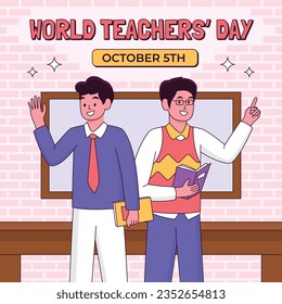 World teacher's day celebration. Happy Teacher's Day background. October 5. world teachers day celebration. vector illustration. Poster, Banner, Flyer, Greeting Card, Template. World Teachers' Day.