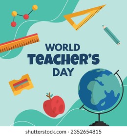 World teacher's day celebration. Happy Teacher's Day background. October 5. world teachers day celebration. vector illustration. Poster, Banner, Flyer, Greeting Card, Template. World Teachers' Day.