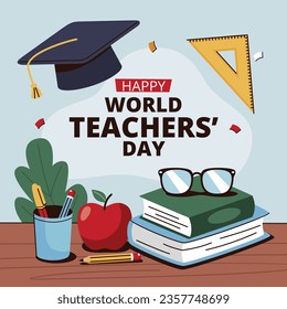 World teacher's day celebration. Happy Teacher's Day background. October 5. world teachers day celebration. vector illustration. Poster, Banner, Flyer, Greeting Card, Post. International Teachers' Day