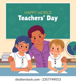 Celebración del Día Mundial del Profesor. Feliz Día del Profesor. 5 de octubre. celebración del día mundial de los profesores. ilustración vectorial. Afiche, Cartel, Volante, Tarjeta de felicitación, Post. Día Internacional del Profesor