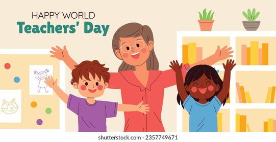 World teacher's day celebration. Happy Teacher's Day background. October 5. world teachers day celebration. vector illustration. Poster, Banner, Flyer, Greeting Card, Post. International Teachers' Day