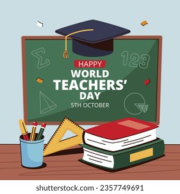 World teacher's day celebration. Happy Teacher's Day background. October 5. world teachers day celebration. vector illustration. Poster, Banner, Flyer, Greeting Card, Post. International Teachers' Day