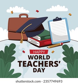 World teacher's day celebration. Happy Teacher's Day background. October 5. world teachers day celebration. vector illustration. Poster, Banner, Flyer, Greeting Card, Post. International Teachers' Day