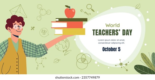 Weltehrertagsfeier. Alles Gute zum Lehrertag! 5. Oktober. Weltlehrertagsfeiern. Vektorgrafik. Poster, Banner, Flyer, Grußkarte, Post. Internationaler Lehrertag