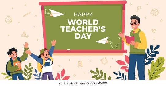 World teacher's day celebration. Happy Teacher's Day background. October 5. world teachers day celebration. vector illustration. Poster, Banner, Flyer, Greeting Card, Post. International Teachers' Day