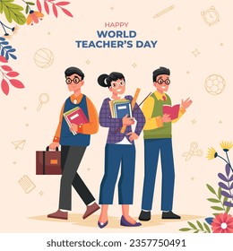 Celebración del Día Mundial del Profesor. Feliz Día del Profesor. 5 de octubre. celebración del día mundial de los profesores. ilustración vectorial. Afiche, Cartel, Volante, Tarjeta de felicitación, Post. Día Internacional del Profesor