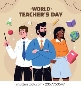 World teacher's day celebration. Happy Teacher's Day background. October 5. world teachers day celebration. vector illustration. Poster, Banner, Flyer, Greeting Card, Post. International Teachers' Day