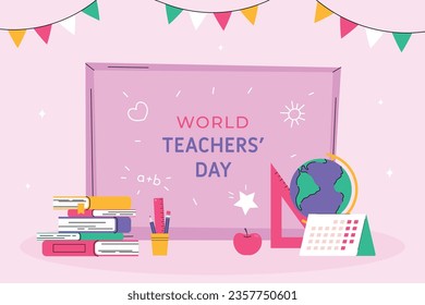 World teacher's day celebration. Happy Teacher's Day background. October 5. world teachers day celebration. vector illustration. Poster, Banner, Flyer, Greeting Card, Post. International Teachers' Day