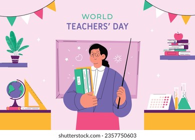 World teacher's day celebration. Happy Teacher's Day background. October 5. world teachers day celebration. vector illustration. Poster, Banner, Flyer, Greeting Card, Post. International Teachers' Day