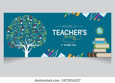 World teachers day celebration. Happy Teachers Day background. October 5. world teachers day Scientific Tree Trunk for celebration. vector illustration. banner Template.