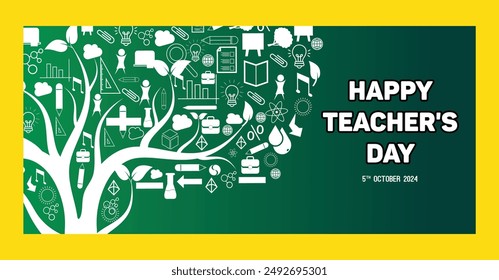 World teachers day celebration. Happy Teachers Day background. October 5. world teachers day Scientific Tree Trunk for celebration. vector illustration. banner Template.