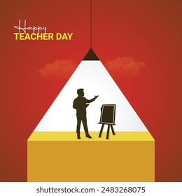 World Teacher's Day Creative Ads Design. Teacher's, pencil, blackboard silhouette isolated on Template for background. Teacher's Poster, vector, 3d, illustration, October 5. Important day