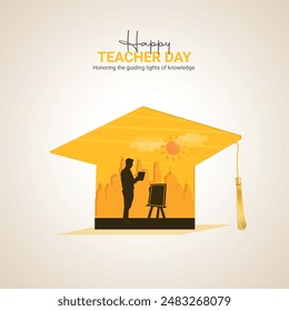 World Teacher's Day Creative Ads Design. Teacher's, pencil, blackboard silhouette isolated on Template for background. Teacher's Poster, vector, 3d, illustration, October 5. Important day