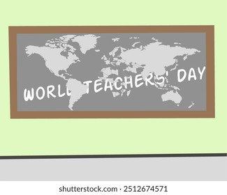 World Teachers' Day illustration featuring a world map on a chalkboard. This image symbolizes global respect for teachers and education. Perfect for educational materials, Teachers' Day campaigns, or 