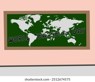 World Teachers' Day illustration featuring a world map on a chalkboard. This image symbolizes global respect for teachers and education. Perfect for educational materials, Teachers' Day campaigns, or 
