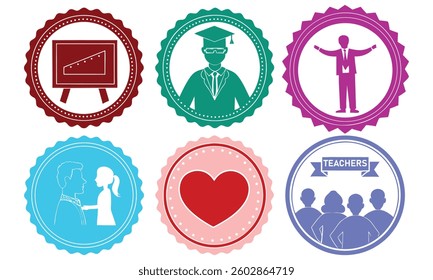 World Teacher's Day Labels Icon Set  Vector Symbol Illustration.Teacher Appreciation Week day level design.