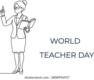 World teachers day line art illustration featuring a standing educator teacher giving a lesson presentation design education learning classroom academic instruction pedagogy