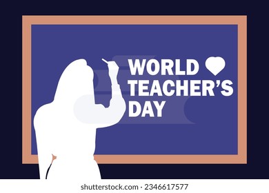 World teacher's day poster background concept. Pretty Woman Teacher explaining gesture. vector flat illustration creative graphic design