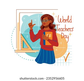 World Teacher's Day. Teacher gives knowledge to students. Vector. 