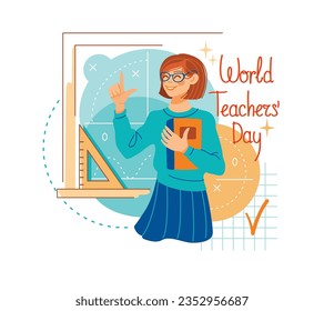 World Teacher's Day. Teacher gives knowledge to students. Vector. 