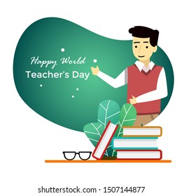 World Teacher's Day, a teacher who is teaching at behind the desk