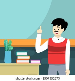 World Teacher's Day, a teacher who is teaching at behind the desk