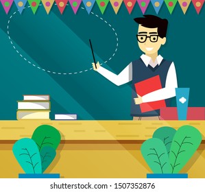 World Teacher's Day, a teacher who is teaching at behind the desk