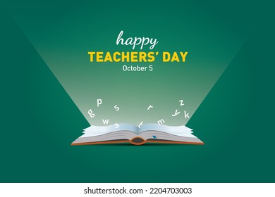 World Teacher's Day Vector illustration of open book with alphabet letters and earth. Children education background or learning event concept.