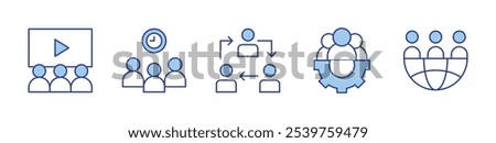 world, teamwork, team, video. icon vector illustration. Line Duotone style. Editable stroke.