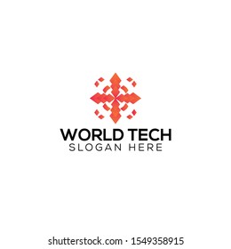 world tech logo vector concept ; abstract, simple, awesome color styles